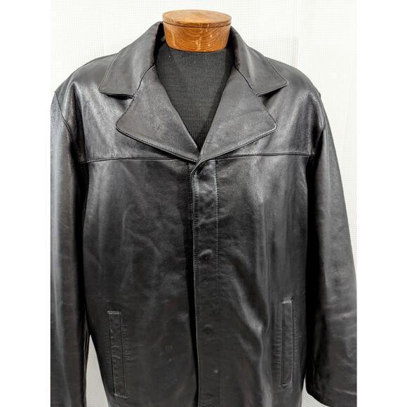 NWOT! GUESS! SUPPLE SOFT BLACK GENUINE LEATHER WOOL ZIP LINER JACKET, COAT!SZ XL - Picture 5 of 14